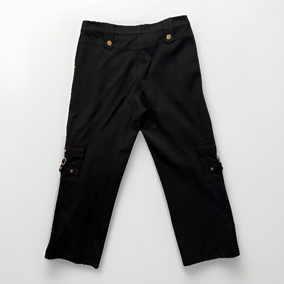 St. John Collection designer black cargo pants‎ with gold button accents size 10 - Picture 5 of 7